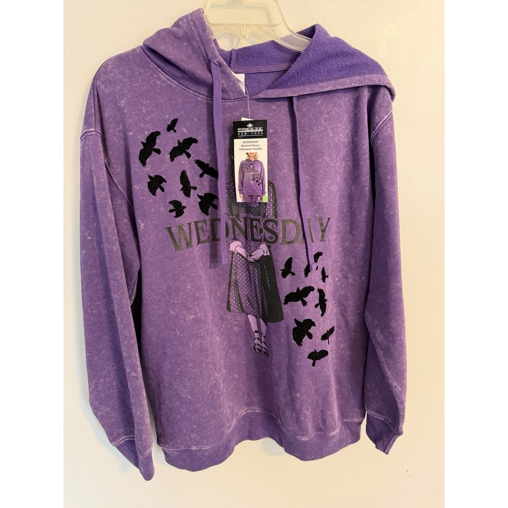 Wednesday Purple Acid Wash Hoodie NWT Gothic Raven Halloween Oversized Medium